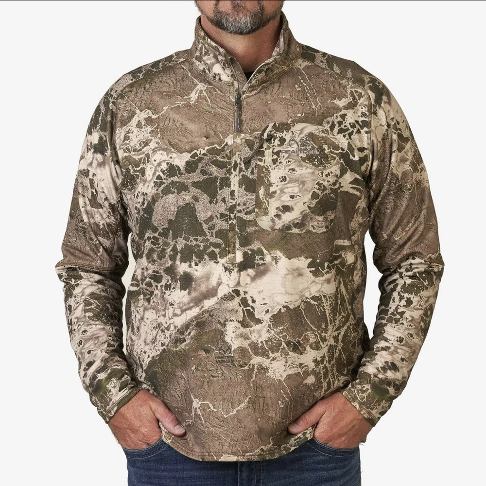 Realtree Mens 1/4 Zip Fleece Lined Pullover Wave3X Camouflage Hunting Size 2XL